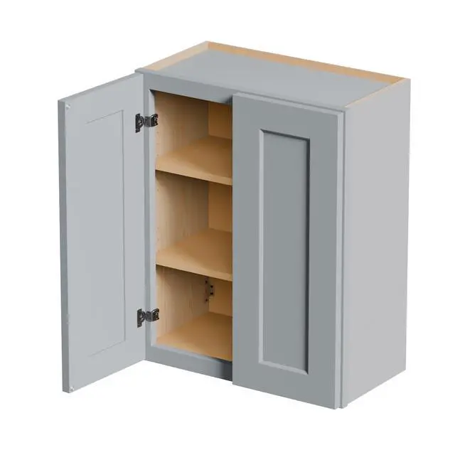Alt view image 7 of 7 - Gray Shaker Solid Wood Wall Cabinet with Soft-Close Doors, Adjustable Shelves - 24" Double Door Storage for Kitchen, Bathroom, Laundry, Garage (Easy Assembly, 24"W x 12"D x 30"H)