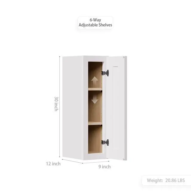 Alt view image 3 of 7 - Maximize Small Space-9"Solid Wood Shaker Cabinet.Features soft-close door,2 adjustable shelves.Ideal for kitchen, bathroom, laundry,garage.Easy assembly.(9"Wx12"Dx30"H)