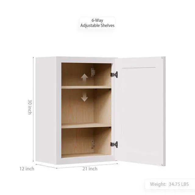 Alt view image 3 of 7 - Maximize Small Space-21"Solid Wood Shaker Cabinet.Features soft-close door,2 adjustable shelves.Ideal for kitchen, bathroom, laundry,garage.Easy assembly.(21"Wx12"Dx30"H)