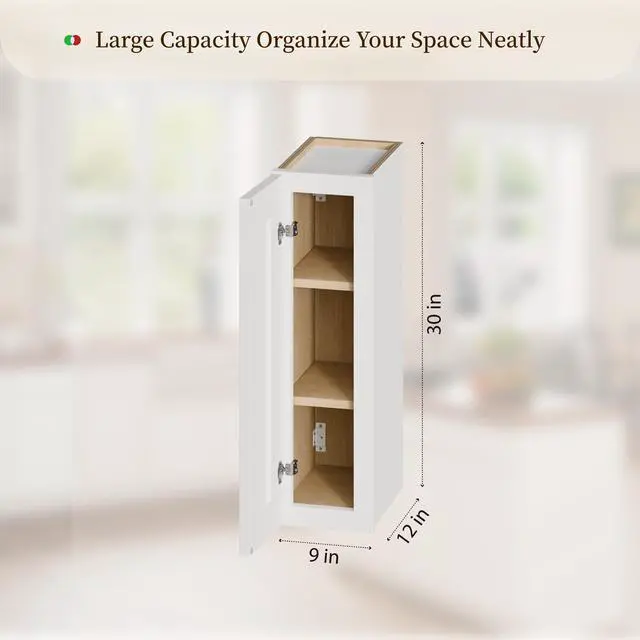 Alt view image 5 of 7 - Maximize Small Space-9"Solid Wood Shaker Cabinet.Features soft-close door,2 adjustable shelves.Ideal for kitchen, bathroom, laundry,garage.Easy assembly.(9"Wx12"Dx30"H)