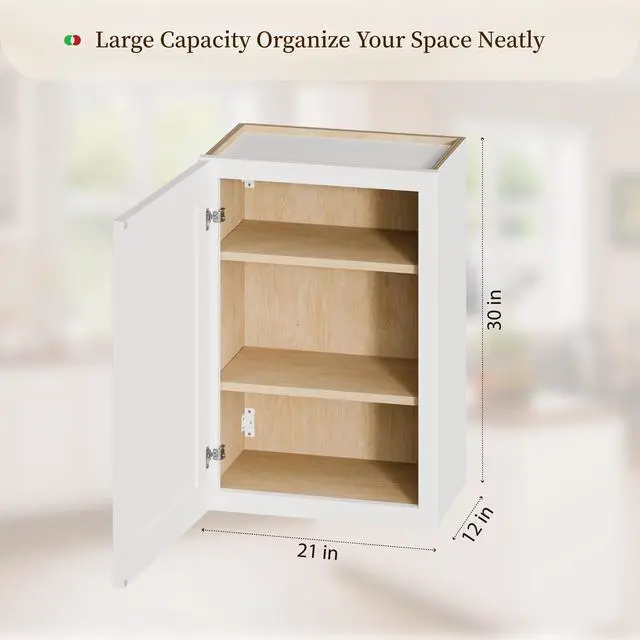 Alt view image 4 of 7 - Maximize Small Space-21"Solid Wood Shaker Cabinet.Features soft-close door,2 adjustable shelves.Ideal for kitchen, bathroom, laundry,garage.Easy assembly.(21"Wx12"Dx30"H)