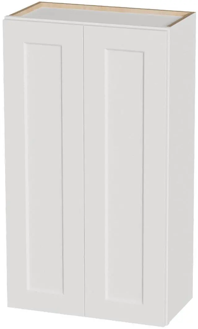 Main image of White Shaker Solid Wood Wall Cabinet with Soft-Close Doors, Adjustable Shelves - 24" Double Door Storage for Kitchen, Bathroom, Laundry, Garage (Easy Assembly, 24"W x 12"D x 42"H)