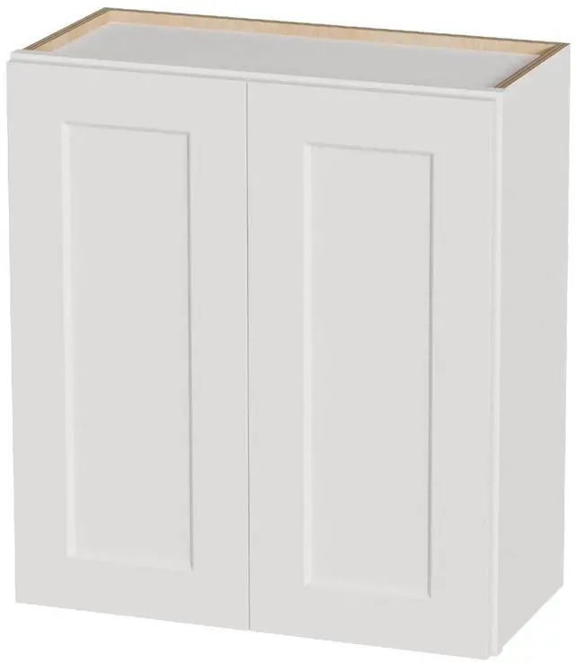 Main image of White Shaker Solid Wood Wall Cabinet with Soft-Close Doors, Adjustable Shelves - 27" Double Door Storage for Kitchen, Bathroom, Laundry, Garage (Easy Assembly, 27"W x 12"D x 30"H)