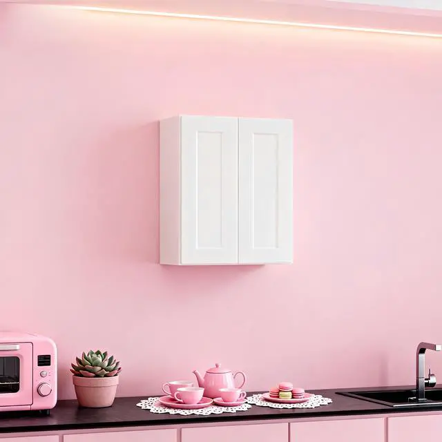 Alt view image 7 of 7 - White Shaker Solid Wood Wall Cabinet with Soft-Close Doors, Adjustable Shelves - 27" Double Door Storage for Kitchen, Bathroom, Laundry, Garage (Easy Assembly, 27"W x 12"D x 30"H)