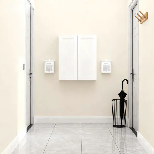 Alt view image 2 of 5 - White Shaker Solid Wood Wall Cabinet with Soft-Close Doors, Adjustable Shelves - 24" Double Door Storage for Kitchen, Bathroom, Laundry, Garage (Easy Assembly, 24"W x 12"D x 42"H)