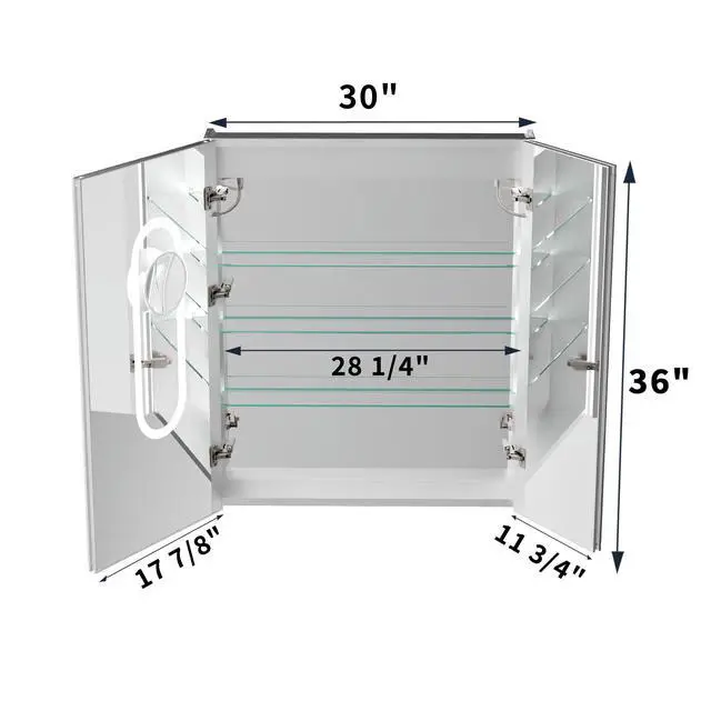 Alt view image 5 of 7 - 30*36 inch Smart LED Medicine Cabinet with GFCI Outlet & Blum Hinges,Front&Backlit ,Buil Built-in High-Power Outlet ,Stepless Dimming & Anti-Fog,Integrated Design,Multifunctional Bathroom Storage