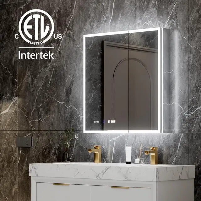 Alt view image 3 of 7 - 30*32 inch Smart LED Medicine Cabinet with GFCI Outlet & Blum Hinges,Front&Backlit ,Buil Built-in High-Power Outlet ,Stepless Dimming & Anti-Fog,Integrated Design,Multifunctional Bathroom Storage