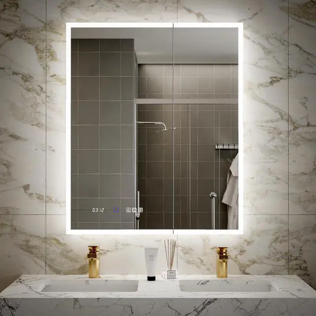 Alt view image 2 of 7 - 30*36 inch Smart LED Medicine Cabinet with GFCI Outlet & Blum Hinges,Front&Backlit ,Buil Built-in High-Power Outlet ,Stepless Dimming & Anti-Fog,Integrated Design,Multifunctional Bathroom Storage