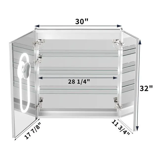 Alt view image 6 of 7 - 30*32 inch Smart LED Medicine Cabinet with GFCI Outlet & Blum Hinges,Front&Backlit ,Buil Built-in High-Power Outlet ,Stepless Dimming & Anti-Fog,Integrated Design,Multifunctional Bathroom Storage