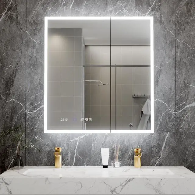 Alt view image 4 of 7 - 30*32 inch Smart LED Medicine Cabinet with GFCI Outlet & Blum Hinges,Front&Backlit ,Buil Built-in High-Power Outlet ,Stepless Dimming & Anti-Fog,Integrated Design,Multifunctional Bathroom Storage