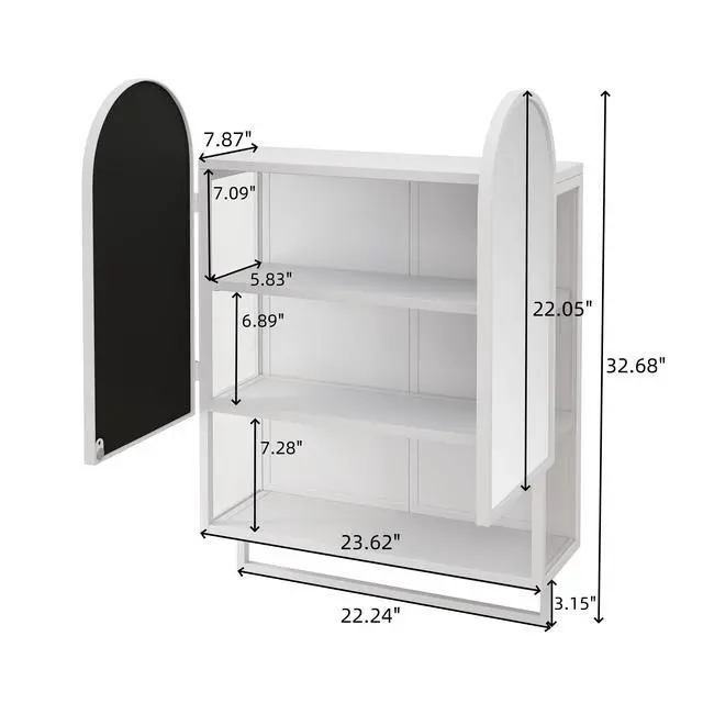 Alt view image 3 of 7 - 23.62" Modern Double-Arched Mirror Cabinet,2 Doors Medicine Cabinet, Metal Wall Cabinet with Adjustable Shelves and Towel Rack, Mirror Cabinet with Storage for Bathroom, Living Room and Bedroom, White