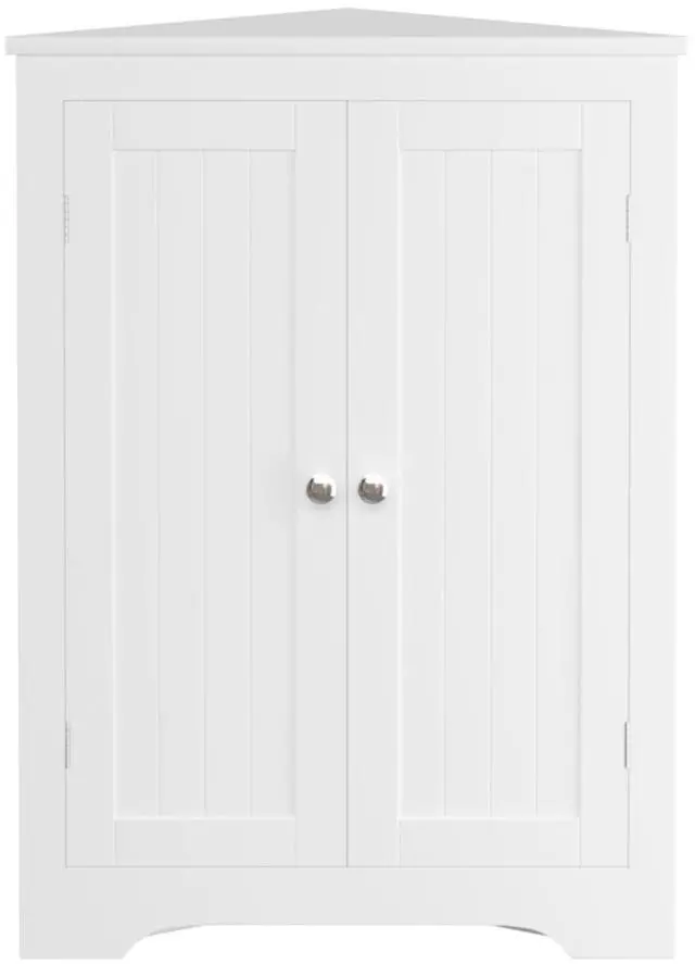 Main image of Floor Corner Cabinet with 2 Doors and Adjustable Shelves, Freestanding Narrow Cabinet Organizer, Corner Storage Cabinets for Bathroom, Kitchen, Living Room, or Bedroom, White