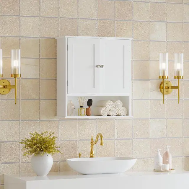 Alt view image 2 of 7 - Bathroom Wall Cabinet with Door, Over Toilet Storage Cabinet with and Adjustable Shelves, 3-Tier Medicine Cabinet Wall Mounted, for Bathroom, Kitchen, Entryway, Laundry Room, White