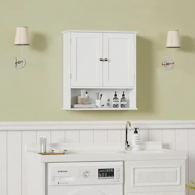 Alt view image 6 of 7 - Bathroom Wall Cabinet with Door, Over Toilet Storage Cabinet with and Adjustable Shelves, 3-Tier Medicine Cabinet Wall Mounted, for Bathroom, Kitchen, Entryway, Laundry Room, White