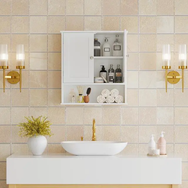 Alt view image 4 of 7 - Bathroom Wall Cabinet with Door, Over Toilet Storage Cabinet with and Adjustable Shelves, 3-Tier Medicine Cabinet Wall Mounted, for Bathroom, Kitchen, Entryway, Laundry Room, White