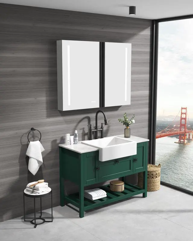 Alt view image 4 of 7 - 40in. W x 30 in. H LED Large Rectangular Aluminum Alloy Surface Mount Medicine Cabinet with Mirror