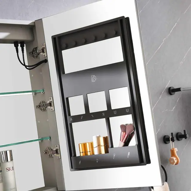 Alt view image 6 of 7 - 40in. W x 30 in. H LED Large Rectangular Aluminum Alloy Surface Mount Medicine Cabinet with Mirror