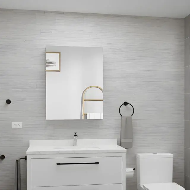 Main image of 20'' W x 26'' H Bathroom Mirror Medicine Cabinet - Wooden Door Medicine Cabinets for Bathroom, Wall Mounted Surface, Bathroom Mirror with Storage, Left opening door