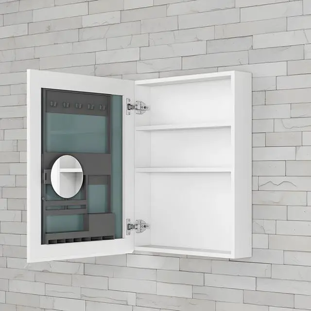 Alt view image 5 of 7 - 20'' W x 26'' H Bathroom Mirror Medicine Cabinet - Wooden Door Medicine Cabinets for Bathroom, Wall Mounted Surface, Bathroom Mirror with Storage, Left opening door