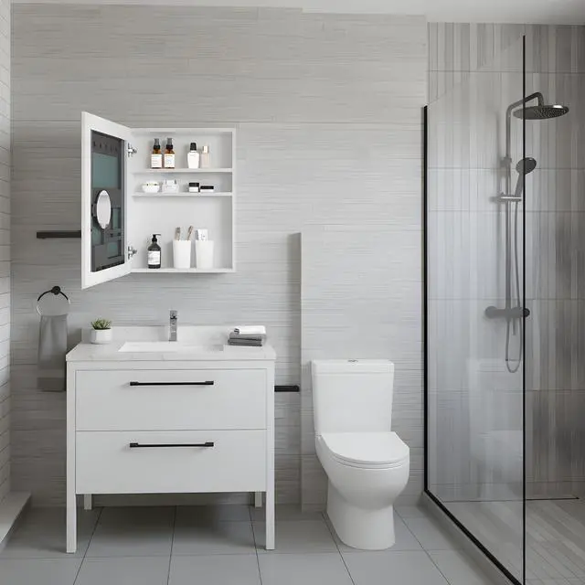Alt view image 2 of 7 - 20'' W x 26'' H Bathroom Mirror Medicine Cabinet - Wooden Door Medicine Cabinets for Bathroom, Wall Mounted Surface, Bathroom Mirror with Storage, Left opening door