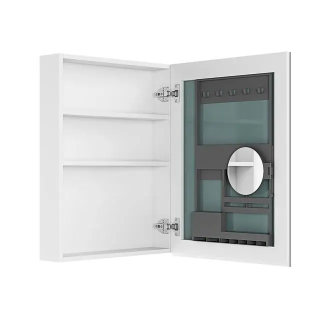 Alt view image 5 of 6 - 20'' W x 26'' H Bathroom Mirror Medicine Cabinet - Wooden Door Medicine Cabinets for Bathroom, Wall Mounted Surface, Bathroom Mirror with Storage, Right opening door