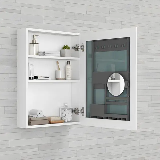 Alt view image 3 of 6 - 20'' W x 26'' H Bathroom Mirror Medicine Cabinet - Wooden Door Medicine Cabinets for Bathroom, Wall Mounted Surface, Bathroom Mirror with Storage, Right opening door