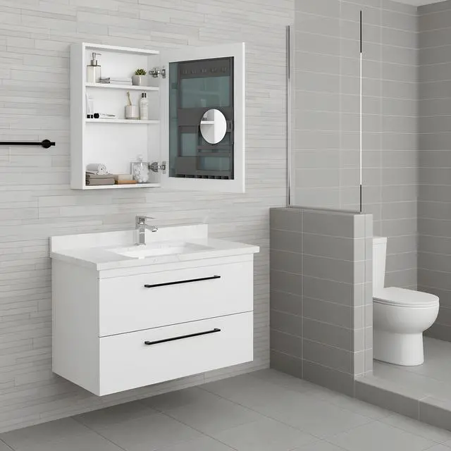 Alt view image 2 of 6 - 20'' W x 26'' H Bathroom Mirror Medicine Cabinet - Wooden Door Medicine Cabinets for Bathroom, Wall Mounted Surface, Bathroom Mirror with Storage, Right opening door