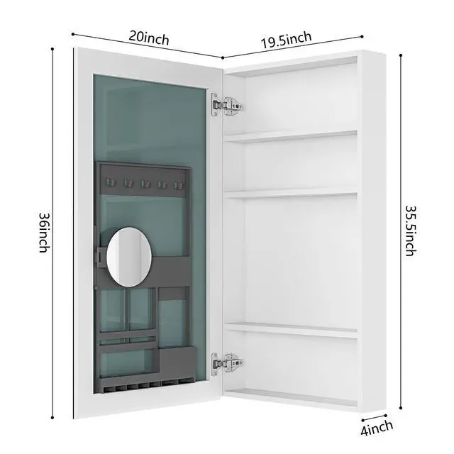 Alt view image 5 of 5 - 20'' W x 36'' H Bathroom Mirror Medicine Cabinet - Wooden Door Medicine Cabinets for Bathroom, Wall Mounted Surface, Bathroom Mirror with Storage, Left opening door