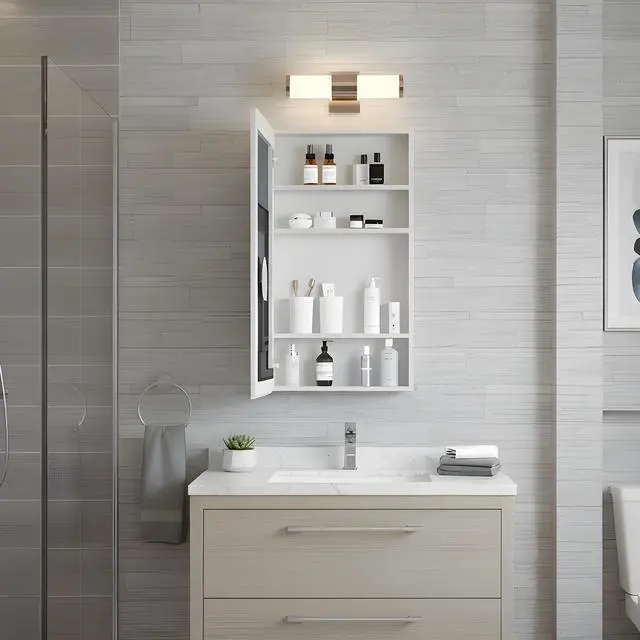 Alt view image 2 of 5 - 20'' W x 36'' H Bathroom Mirror Medicine Cabinet - Wooden Door Medicine Cabinets for Bathroom, Wall Mounted Surface, Bathroom Mirror with Storage, Left opening door