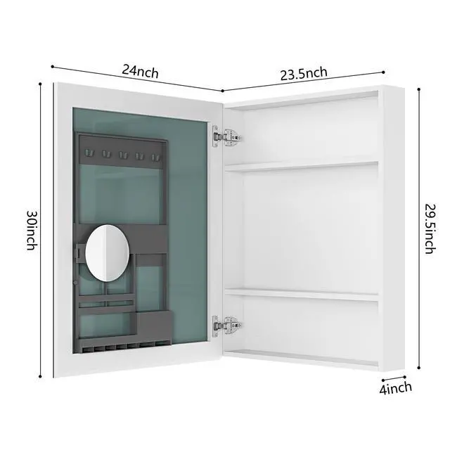 Alt view image 5 of 5 - 24'' W x 30'' H Bathroom Mirror Medicine Cabinet - Wooden Door Medicine Cabinets for Bathroom, Wall Mounted Surface, Bathroom Mirror with Storage, Left opening door