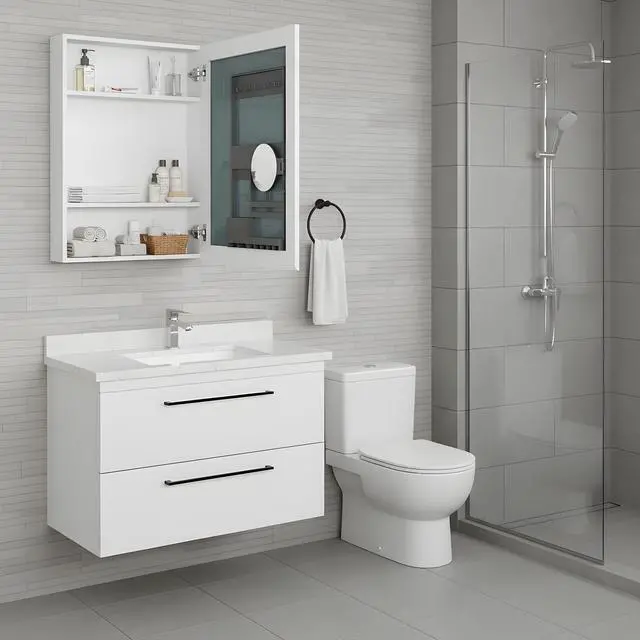 Alt view image 2 of 7 - 24'' W x 30'' H Bathroom Mirror Medicine Cabinet - Wooden Door Medicine Cabinets for Bathroom, Wall Mounted Surface, Bathroom Mirror with Storage, Right opening door