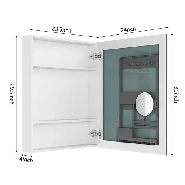 Alt view image 7 of 7 - 24'' W x 30'' H Bathroom Mirror Medicine Cabinet - Wooden Door Medicine Cabinets for Bathroom, Wall Mounted Surface, Bathroom Mirror with Storage, Right opening door