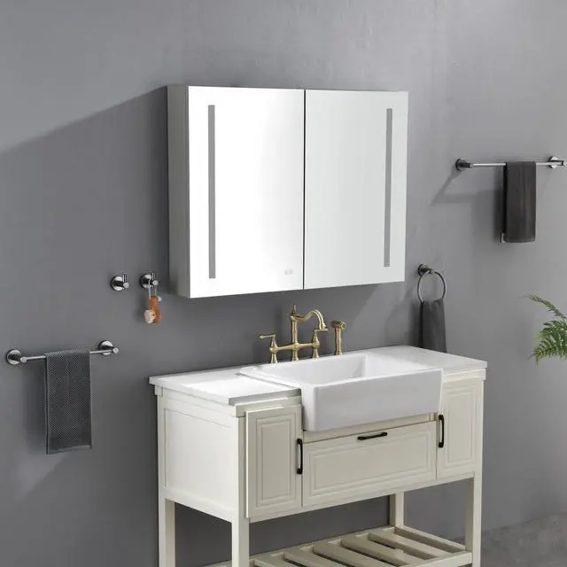 Main image of 40in. W x 30 in. H LED Large Rectangular Aluminum Alloy Surface Mount Medicine Cabinet with Mirror