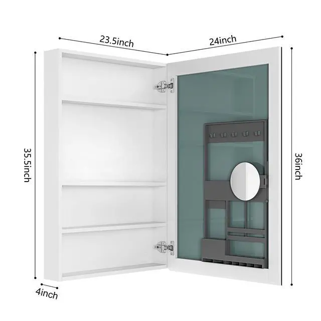 Alt view image 7 of 7 - 24'' W x 36'' H Surface Frameless Mirror Medicine Cabinet, Beveled Mirror Edges Bathroom Medicine Cabinet, Right opening door