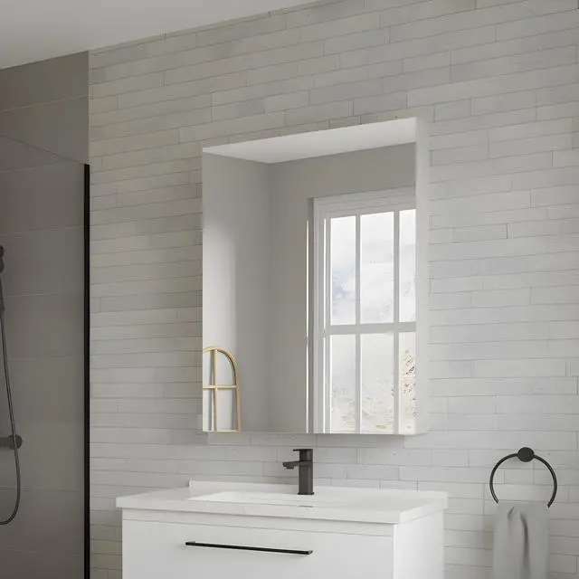 Main image of 24'' W x 36'' H Surface Frameless Mirror Medicine Cabinet, Beveled Mirror Edges Bathroom Medicine Cabinet, Right opening door