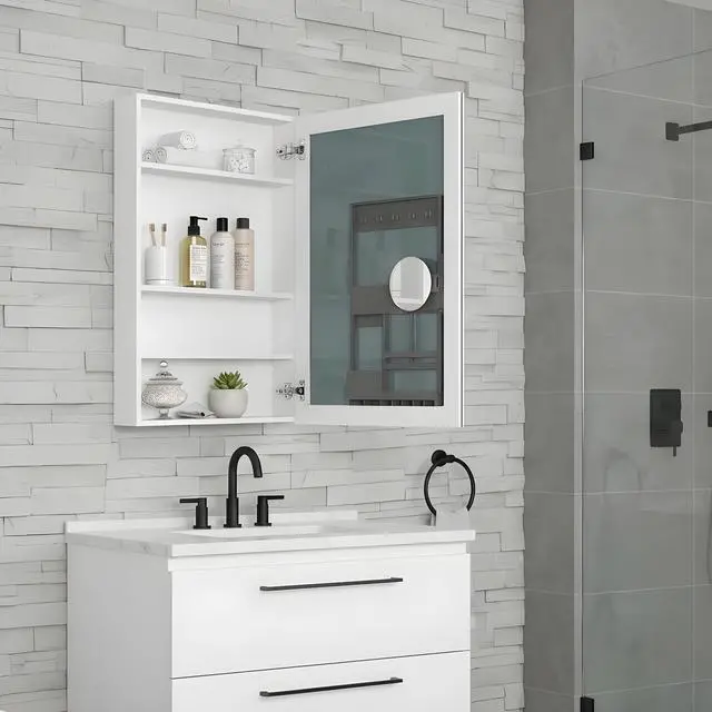 Alt view image 5 of 7 - 24'' W x 36'' H Surface Frameless Mirror Medicine Cabinet, Beveled Mirror Edges Bathroom Medicine Cabinet, Right opening door