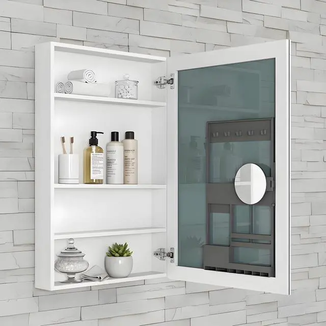 Alt view image 3 of 7 - 24'' W x 36'' H Surface Frameless Mirror Medicine Cabinet, Beveled Mirror Edges Bathroom Medicine Cabinet, Right opening door