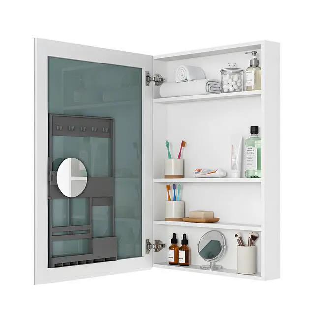 Alt view image 3 of 7 - 24'' W x 36'' H Surface Frameless Mirror Medicine Cabinet, Beveled Mirror Edges Bathroom Medicine Cabinet, Left opening door