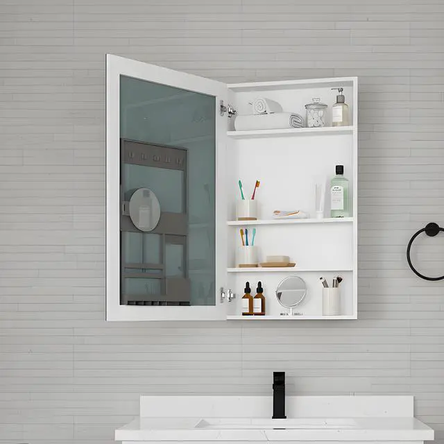 Alt view image 5 of 7 - 24'' W x 36'' H Surface Frameless Mirror Medicine Cabinet, Beveled Mirror Edges Bathroom Medicine Cabinet, Left opening door