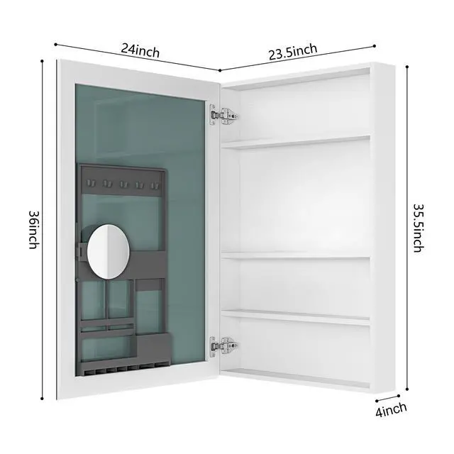 Alt view image 7 of 7 - 24'' W x 36'' H Surface Frameless Mirror Medicine Cabinet, Beveled Mirror Edges Bathroom Medicine Cabinet, Left opening door
