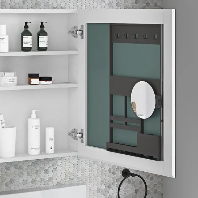 Alt view image 2 of 6 - 24'' W x 26'' H Surface Frameless Mirror Medicine Cabinet, Beveled Mirror Edges Bathroom Medicine Cabinet, Right opening door