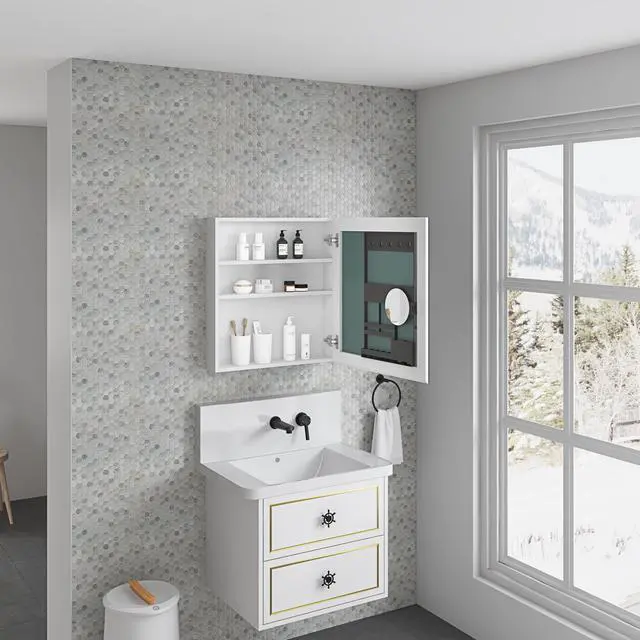 Main image of 24'' W x 26'' H Surface Frameless Mirror Medicine Cabinet, Beveled Mirror Edges Bathroom Medicine Cabinet, Right opening door