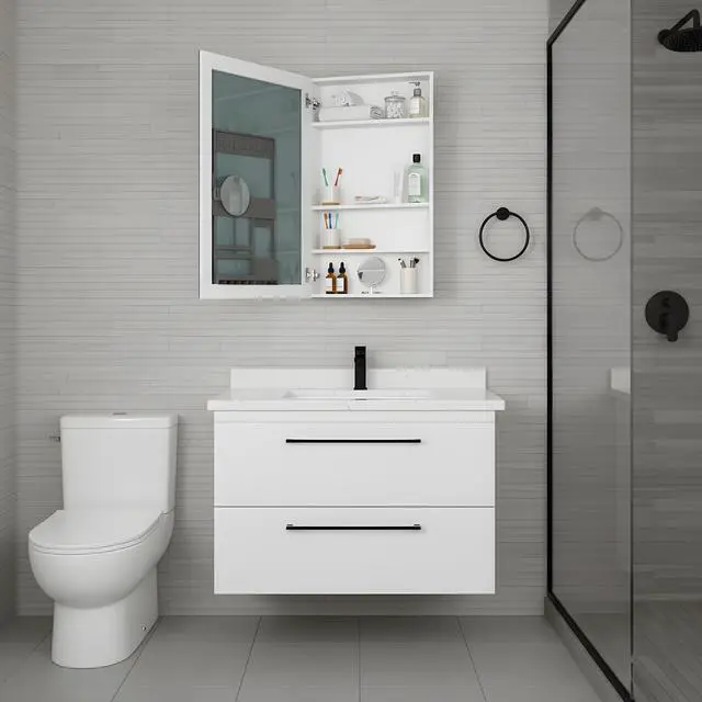 Alt view image 2 of 7 - 24'' W x 36'' H Surface Frameless Mirror Medicine Cabinet, Beveled Mirror Edges Bathroom Medicine Cabinet, Left opening door