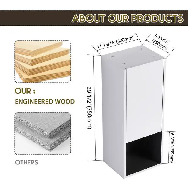 Alt view image 5 of 7 - 12" Bathroom Side Cabinet,Soft Close Doors,Float Mounting Design,(KD-Packing)