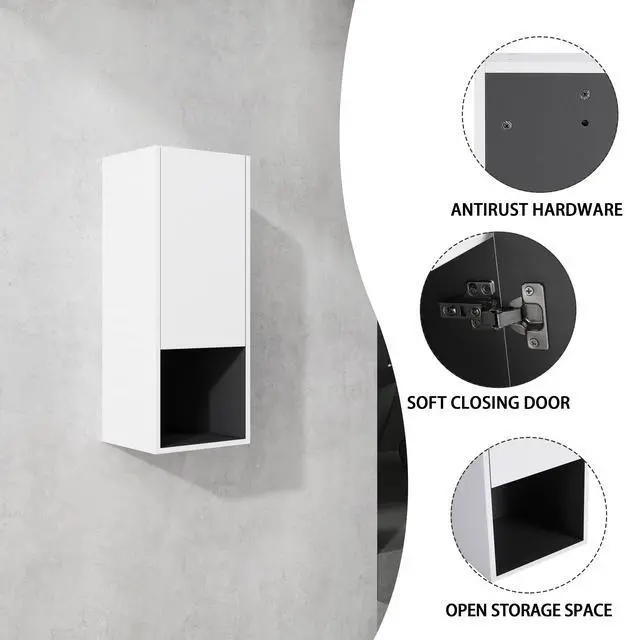 Alt view image 3 of 7 - 12" Bathroom Side Cabinet,Soft Close Doors,Float Mounting Design,(KD-Packing)