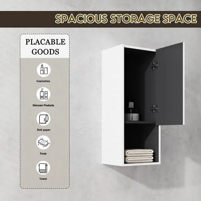 Alt view image 4 of 7 - 12" Bathroom Side Cabinet,Soft Close Doors,Float Mounting Design,(KD-Packing)