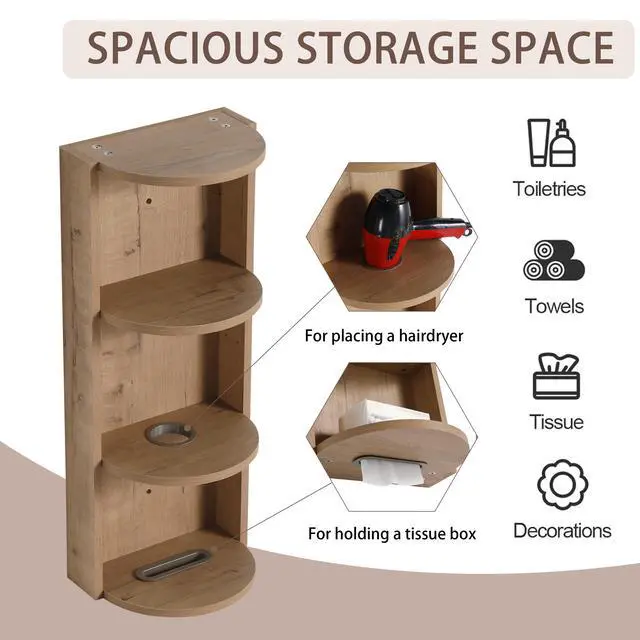 Alt view image 5 of 7 - 12" Bathroom Wall-Mounted Storage Rack, Float Mounting Design,(KD-Packing)