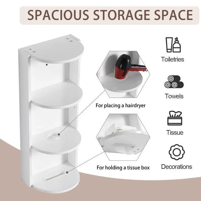 Alt view image 6 of 7 - 12" Bathroom Wall-Mounted Storage Rack, Float Mounting Design,(KD-Packing)