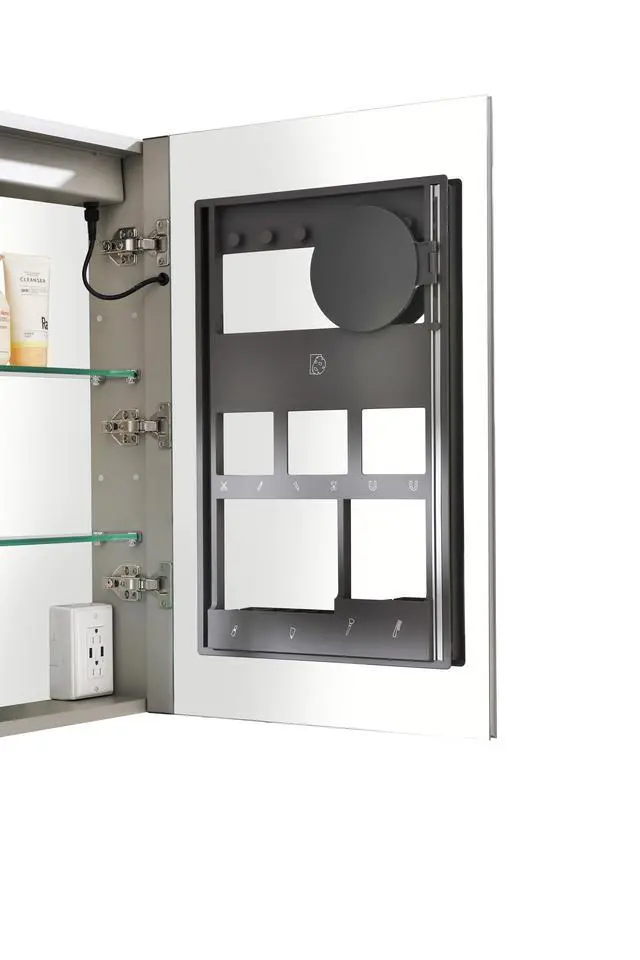 Alt view image 4 of 7 - 40in. W x 30 in. H LED Large Rectangular Aluminum Alloy Surface Mount Medicine Cabinet with Mirror
