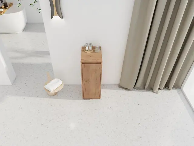 Alt view image 5 of 7 - 12" Small Freestanding Storage Cabinet, Soft Close Doors, Imitative Oak, Plywood (KD-Packing)